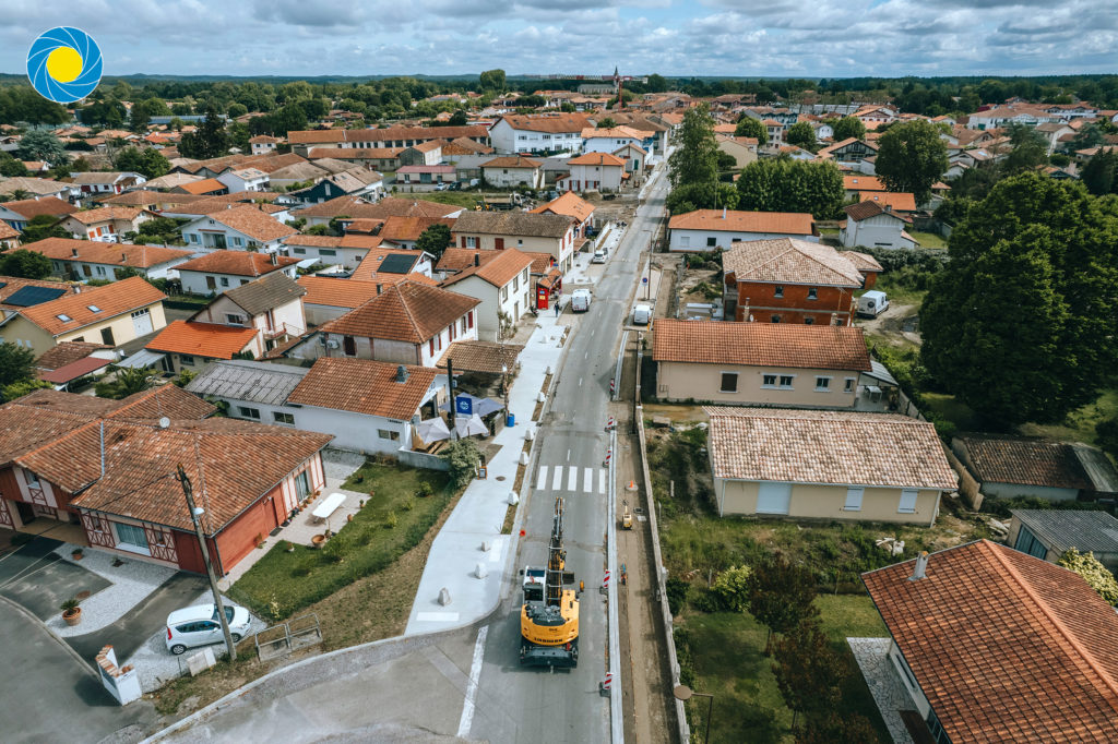 Chantier de travaux publics pour l'urbanisme de la commune de Soustons avenue Mal de Lattre de Tassigny